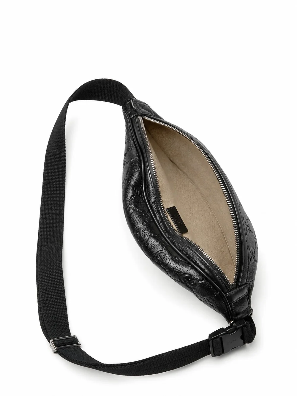 Gucci Black Embossed GG Leather Belt Bag with Silver Zipper